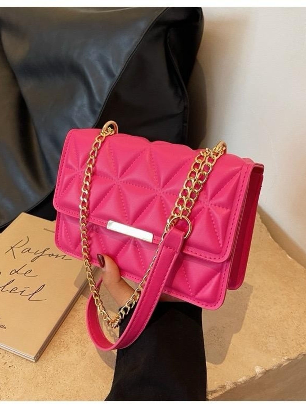 Hot Pink Quilted Chain Shoulder Bag